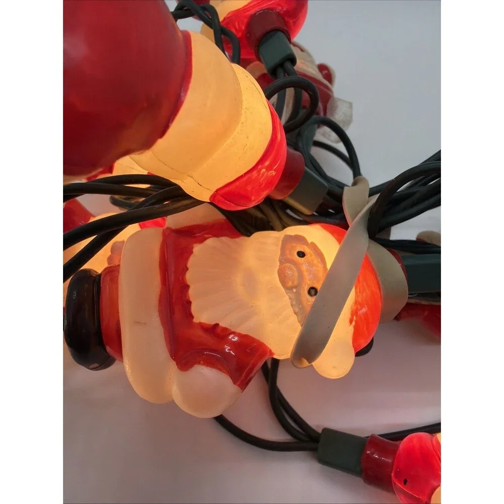 Vintage Santa Clause Christmas  Lights  Set of 8 Santa Clauses- Blow Molds-READ